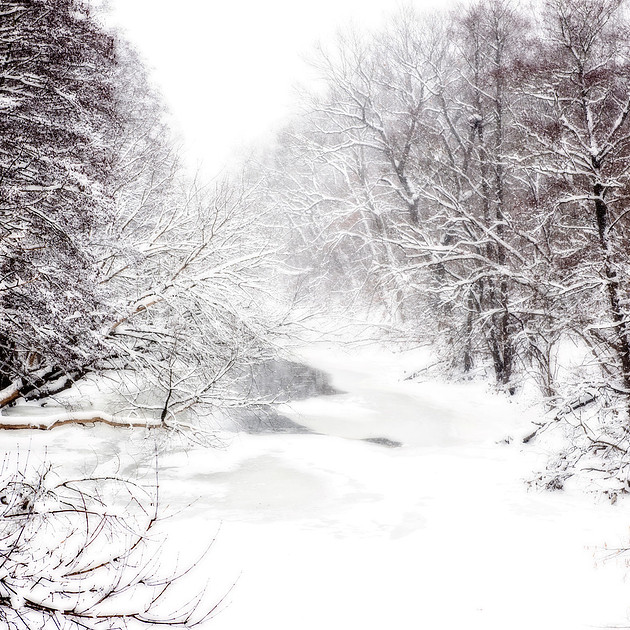 Dreamy winter nature photograph, Snowy river