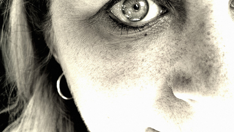 Black and white self portrait, macro