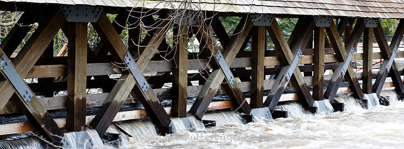 Naperville River Walk, Covered Bridge, Flood Waters, Photography