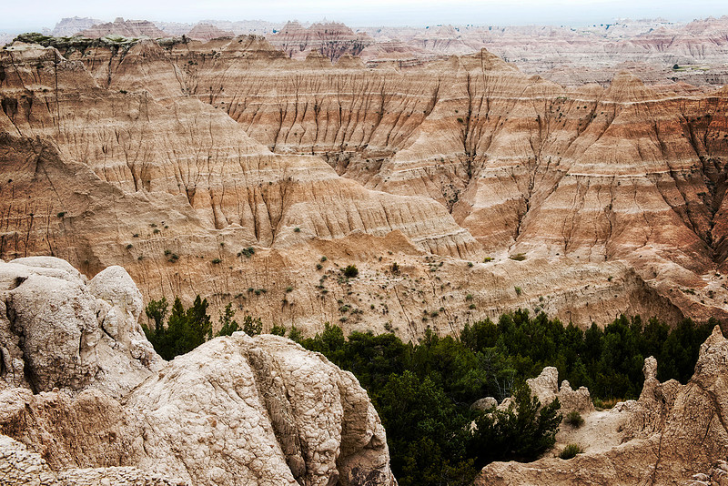 Landscape at Badlands National Park in South Dakota.