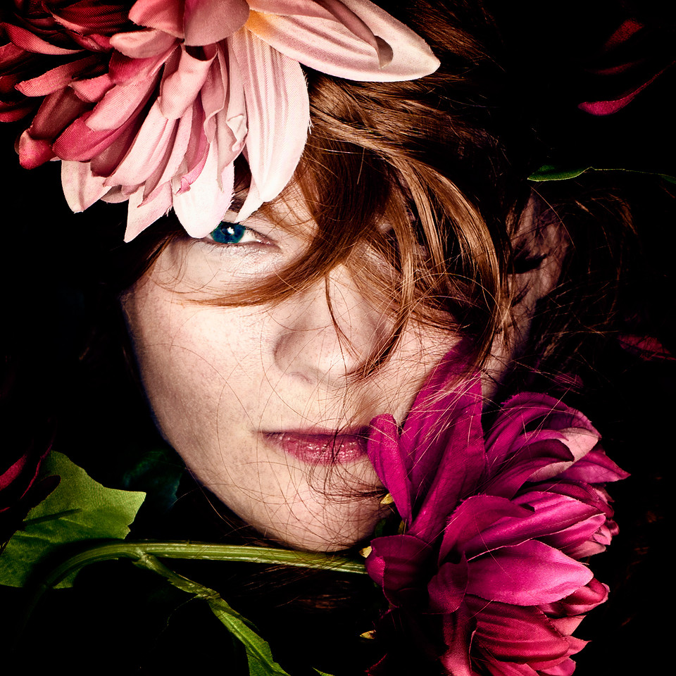 Romantic portrait with pink flowers