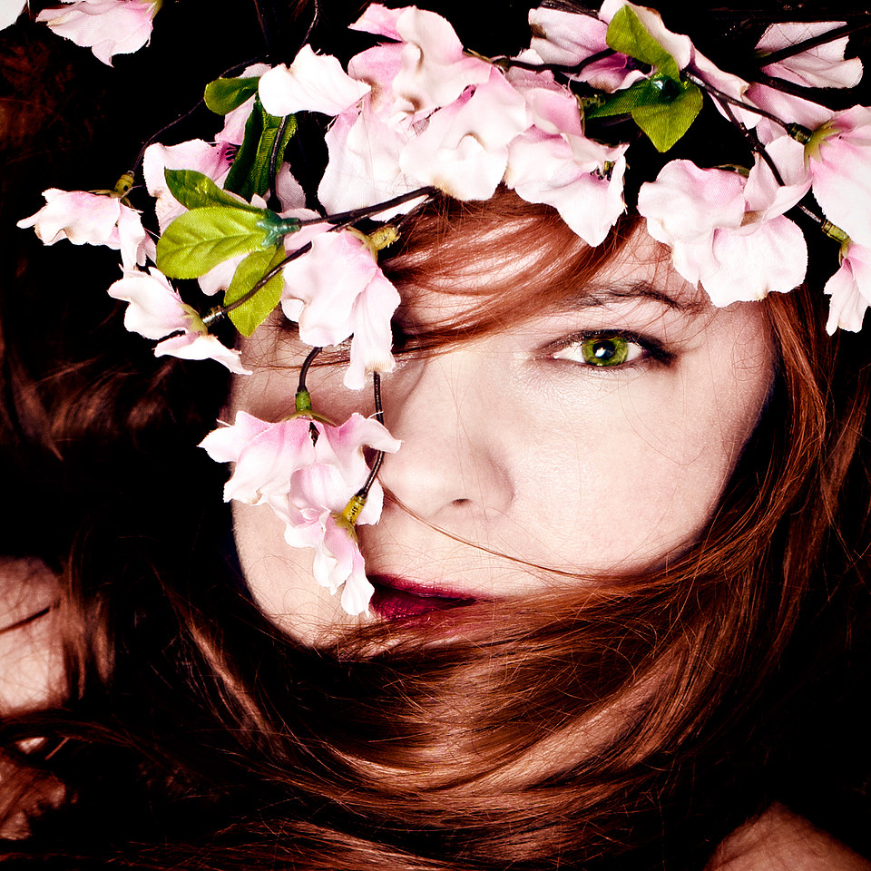 Romantic portrait with pink flowers