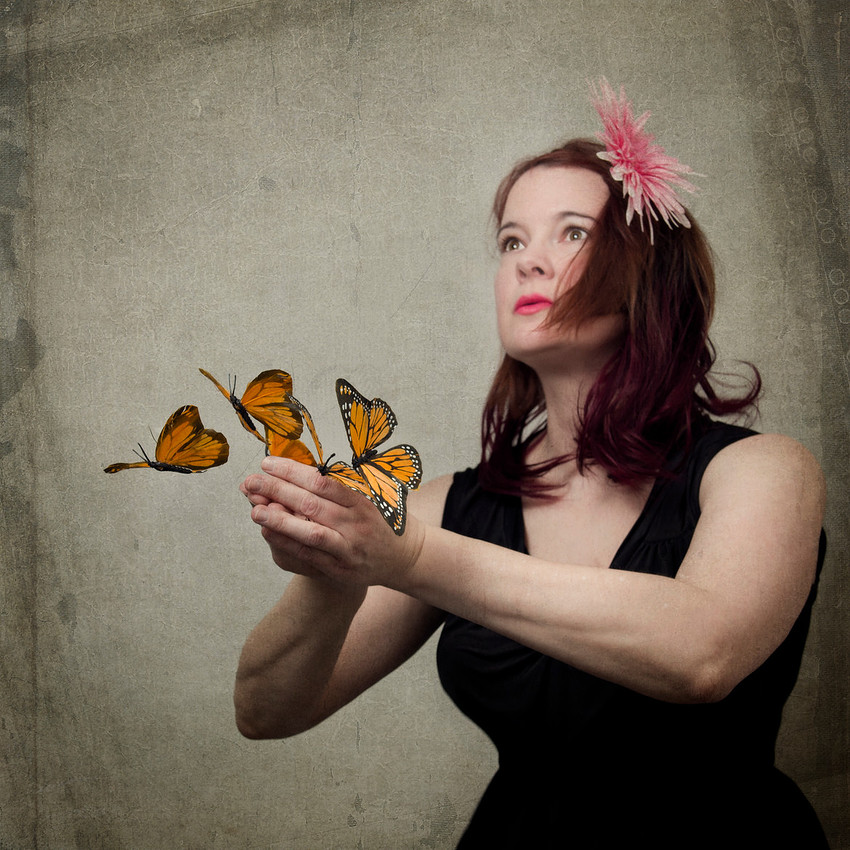 fine art portraiture, longing, sadness, monarch butterfly