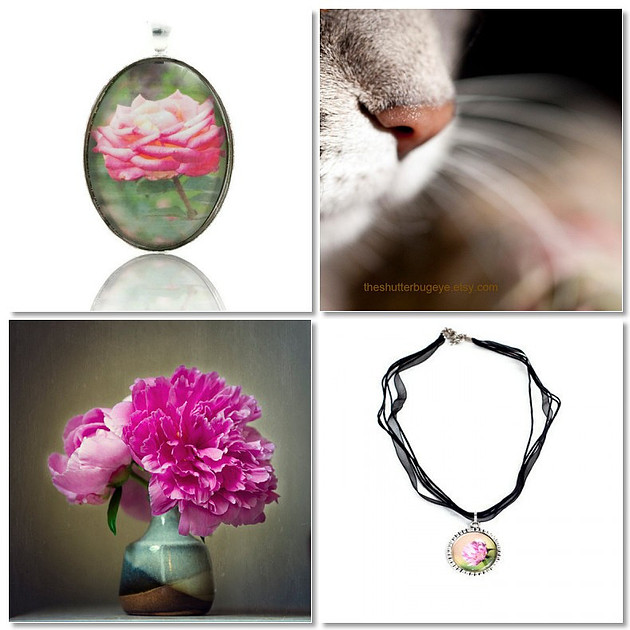 Pink photographs and photo pendant jewelry from The Shutterbug Eye. Black Friday Sale
