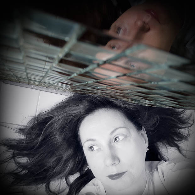Self portrait, tile, reflection, black and white, color